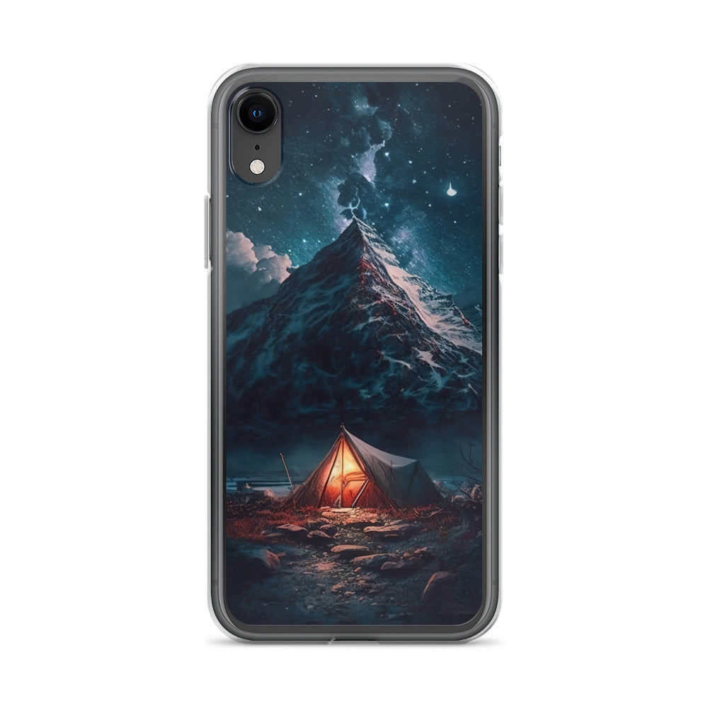 Zelt und Berg in der Nacht - Sterne am Himmel - Landschaftsmalerei - iPhone Schutzhülle (durchsichtig) camping xxx iPhone XR