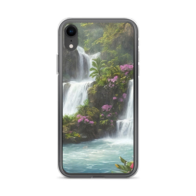 Wasserfall im Wald und Blumen - Schöne Malerei - iPhone Schutzhülle (durchsichtig) camping xxx iPhone XR