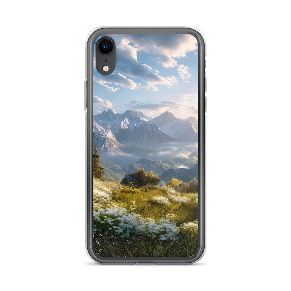 Berglandschaft mit Sonnenschein, Blumen und Bäumen - Malerei - iPhone Schutzhülle (durchsichtig) berge xxx iPhone XR