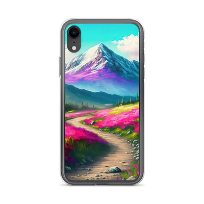 Berg, pinke Blumen und Wanderweg - Landschaftsmalerei - iPhone Schutzhülle (durchsichtig) berge xxx iPhone XR