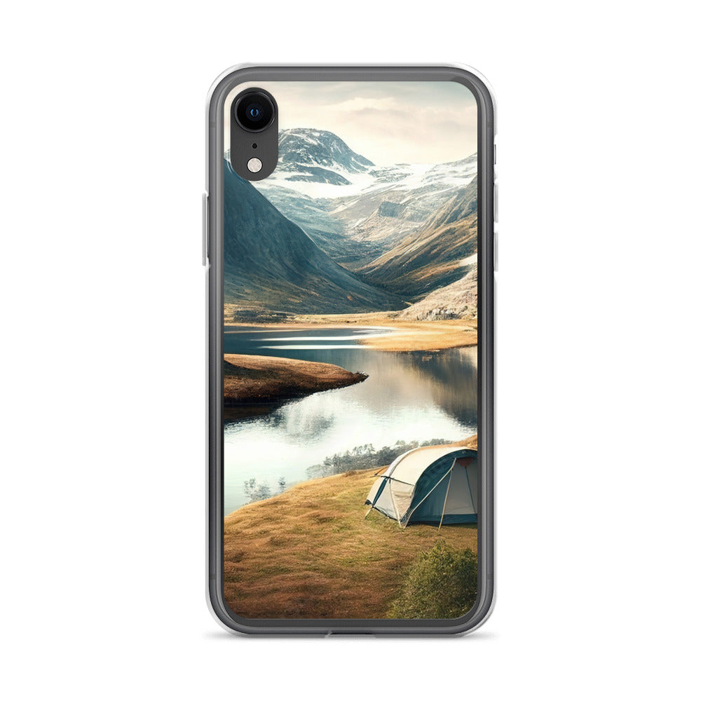 Zelt, Berge und Bergsee - iPhone Schutzhülle (durchsichtig) camping xxx iPhone XR