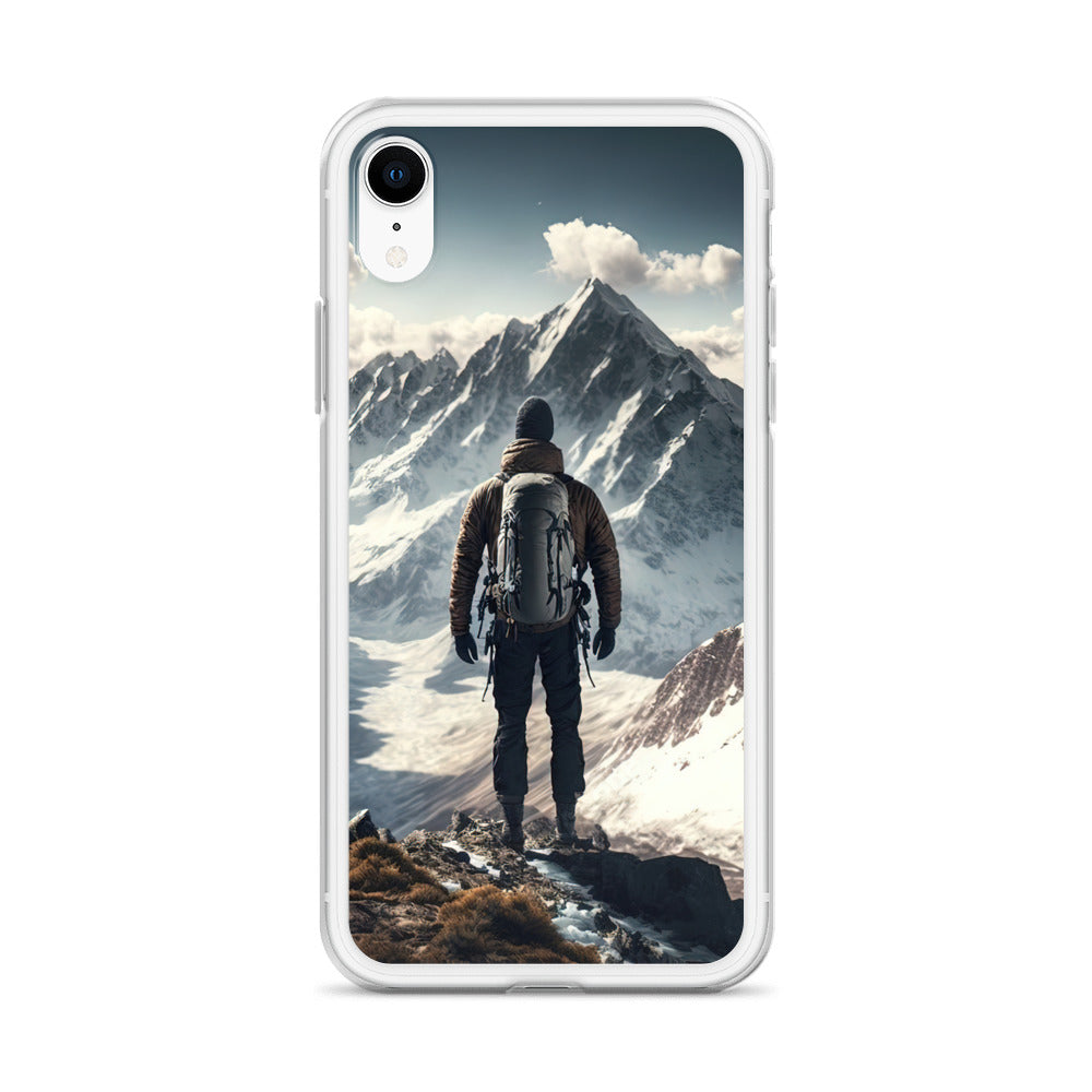 Wanderer auf Berg von hinten - Malerei - iPhone Schutzhülle (durchsichtig) berge xxx