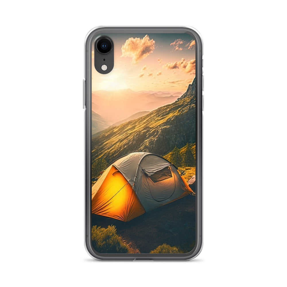 Zelt auf Berg im Sonnenaufgang - Landschafts - iPhone Schutzhülle (durchsichtig) camping xxx iPhone XR