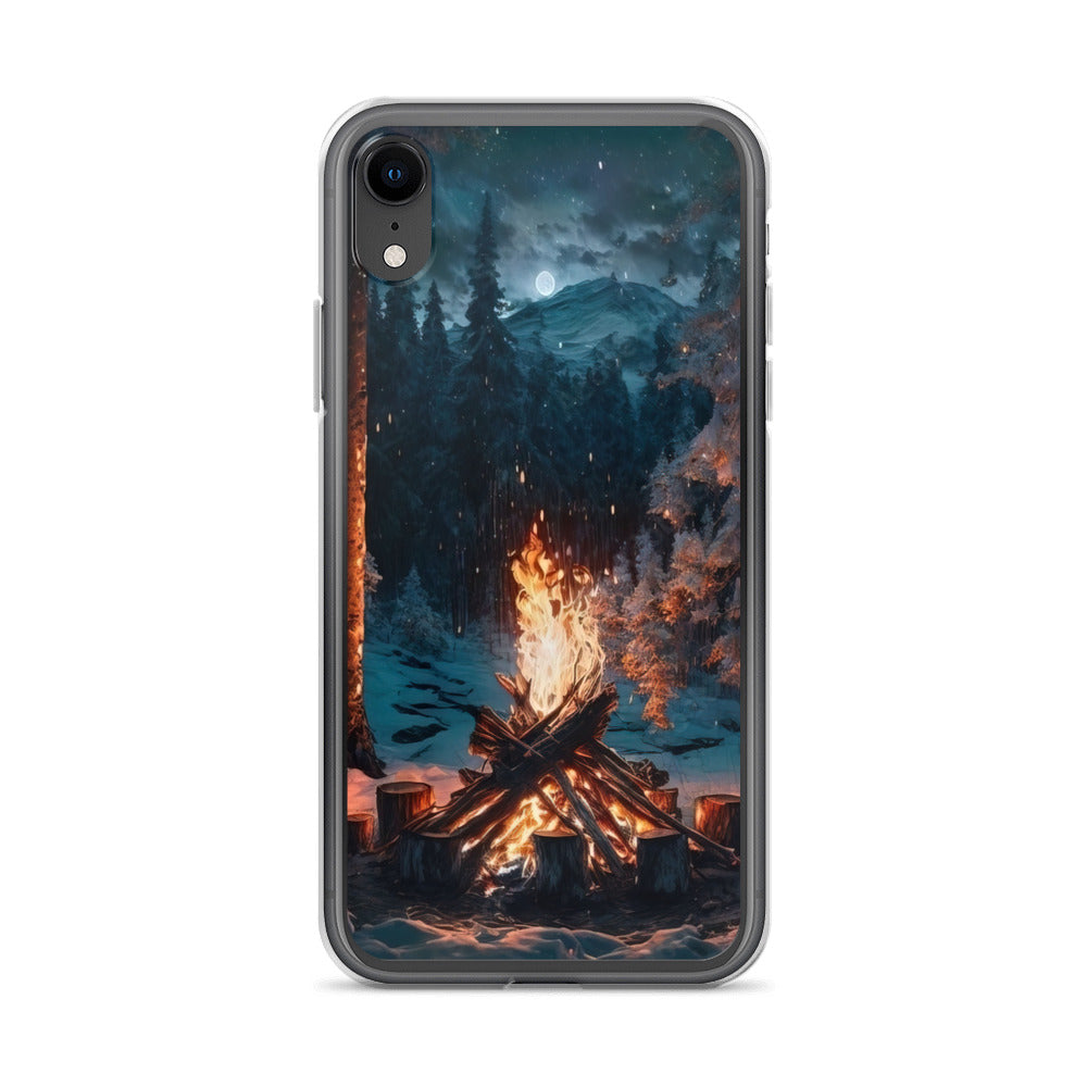 Lagerfeuer beim Camping - Wald mit Schneebedeckten Bäumen - Malerei - iPhone Schutzhülle (durchsichtig) camping xxx iPhone XR