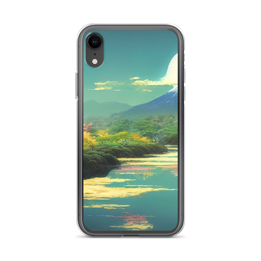 Berg, See und Wald mit pinken Bäumen - Landschaftsmalerei - iPhone Schutzhülle (durchsichtig) berge xxx iPhone XR