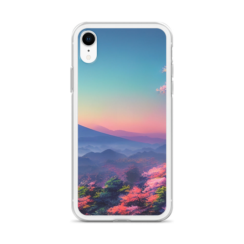 Berg und Wald mit pinken Bäumen - Landschaftsmalerei - iPhone Schutzhülle (durchsichtig) berge xxx