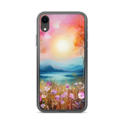 Berge, See, pinke Bäume und Blumen - Malerei - iPhone Schutzhülle (durchsichtig) berge xxx iPhone XR