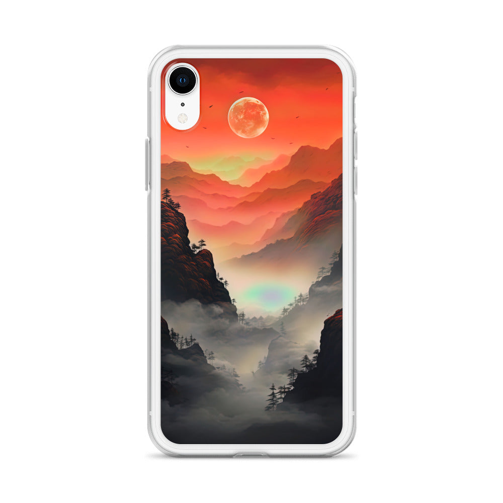 Gebirge, rote Farben und Nebel - Episches Kunstwerk - iPhone Schutzhülle (durchsichtig) berge xxx