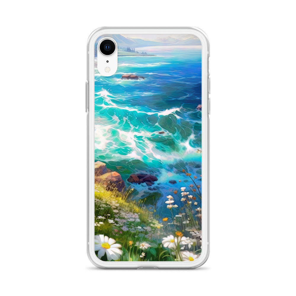 Berge, Blumen, Fluss und Steine - Malerei - iPhone Schutzhülle (durchsichtig) camping xxx