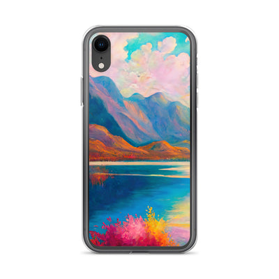 Berglandschaft und Bergsee - Farbige Ölmalerei - iPhone Schutzhülle (durchsichtig) berge xxx iPhone XR