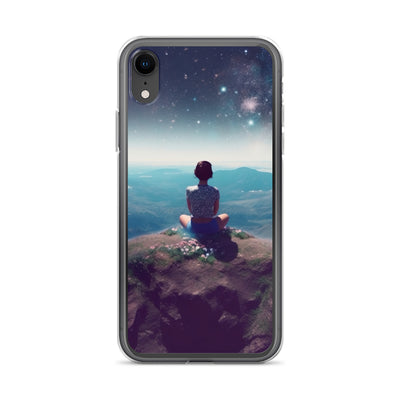 Frau sitzt auf Berg – Cosmos und Sterne im Hintergrund - Landschaftsmalerei - iPhone Schutzhülle (durchsichtig) berge xxx iPhone XR