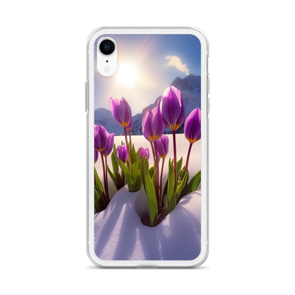 Tulpen im Schnee und in den Bergen - Blumen im Winter - iPhone Schutzhülle (durchsichtig) berge xxx