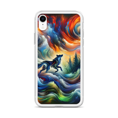 Alpen Abstraktgemälde mit Wolf Silhouette in lebhaften Farben (AN) - iPhone Schutzhülle (durchsichtig) xxx yyy zzz