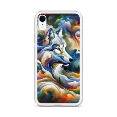 Abstraktes Alpen Gemälde: Wirbelnde Farben und Majestätischer Wolf, Silhouette (AN) - iPhone Schutzhülle (durchsichtig) xxx yyy zzz