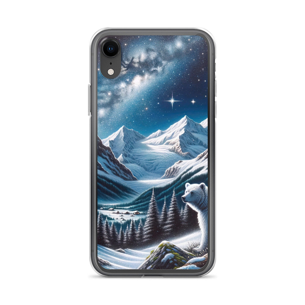 Sternennacht und Eisbär: Acrylgemälde mit Milchstraße, Alpen und schneebedeckte Gipfel - iPhone Schutzhülle (durchsichtig) camping xxx yyy zzz iPhone XR