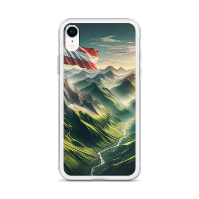 Alpen Gebirge: Fotorealistische Bergfläche mit Österreichischer Flagge - iPhone Schutzhülle (durchsichtig) berge xxx yyy zzz