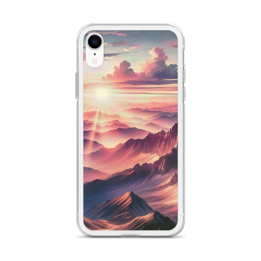 Schöne Berge bei Sonnenaufgang: Malerei in Pastelltönen - iPhone Schutzhülle (durchsichtig) berge xxx yyy zzz