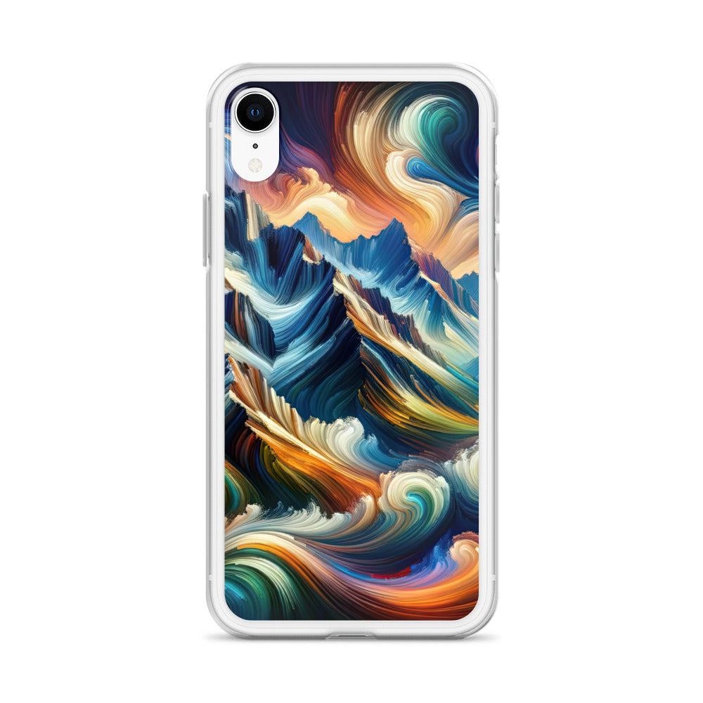 Abstrakte Kunst der Alpen mit lebendigen Farben und wirbelnden Mustern, majestätischen Gipfel und Täler - iPhone Schutzhülle (durchsichtig) berge xxx yyy zzz