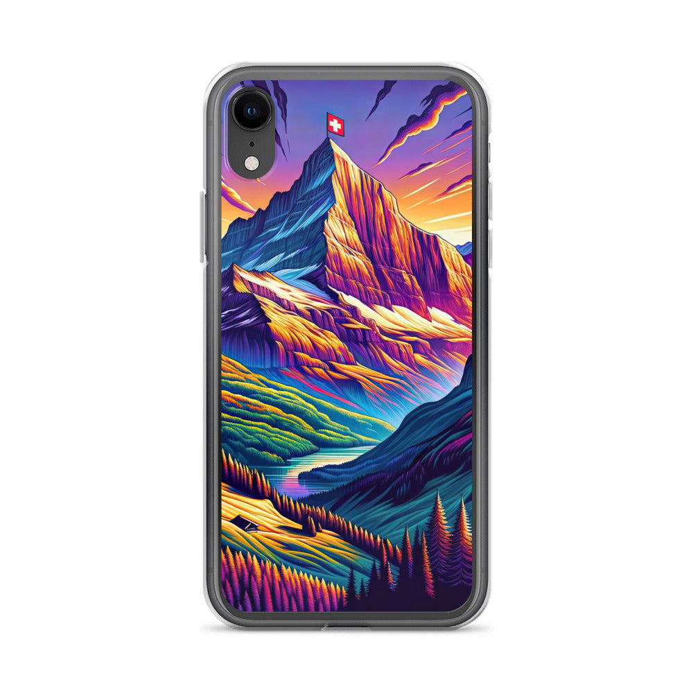 Bergpracht mit Schweizer Flagge: Farbenfrohe Illustration einer Berglandschaft - iPhone Schutzhülle (durchsichtig) berge xxx yyy zzz iPhone XR