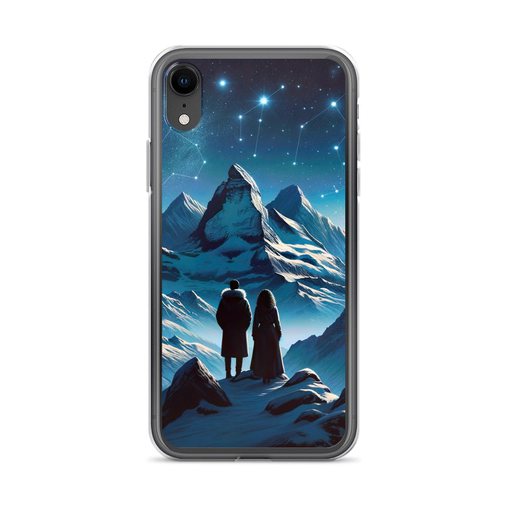 Alpenwinternacht: Digitale Kunst mit Wanderern in Bergen und Sternenhimmel - iPhone Schutzhülle (durchsichtig) wandern xxx yyy zzz iPhone XR