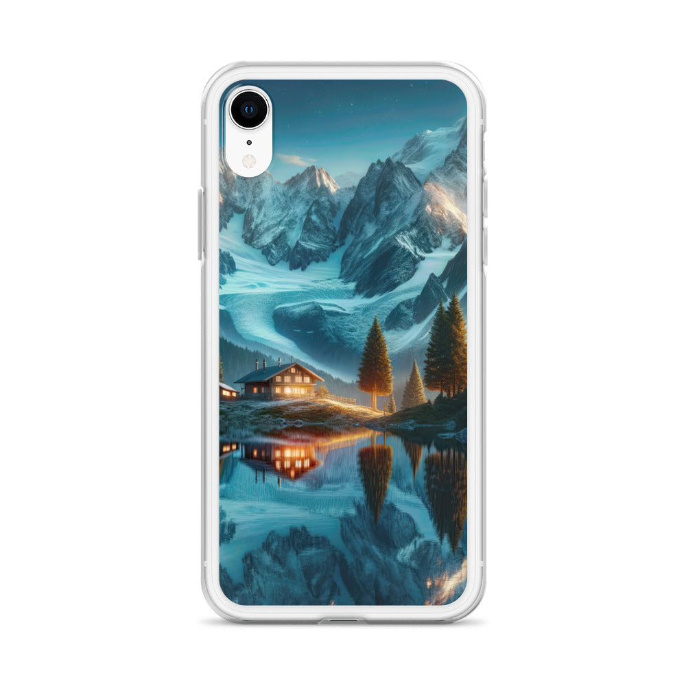 Stille Alpenmajestätik: Digitale Kunst mit Schnee und Bergsee-Spiegelung - iPhone Schutzhülle (durchsichtig) berge xxx yyy zzz