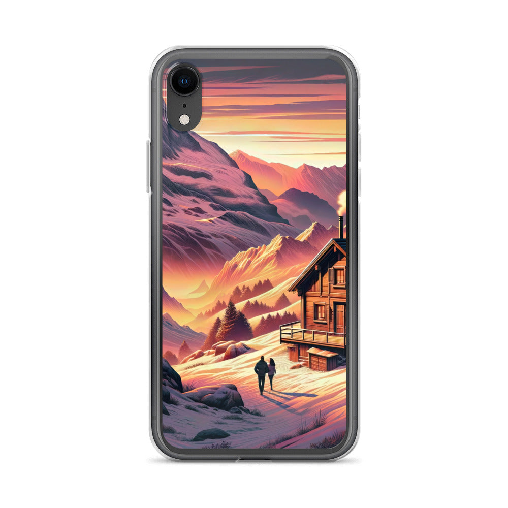 Berghütte im goldenen Sonnenuntergang: Digitale Alpenillustration - iPhone Schutzhülle (durchsichtig) berge xxx yyy zzz iPhone XR