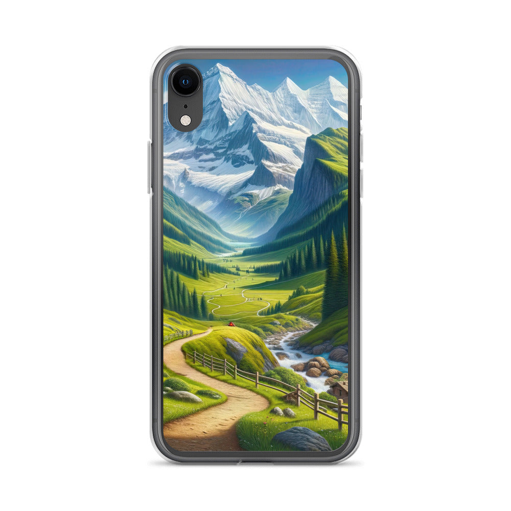 Wanderer in den Bergen und Wald: Digitale Malerei mit grünen kurvenreichen Pfaden - iPhone Schutzhülle (durchsichtig) wandern xxx yyy zzz iPhone XR