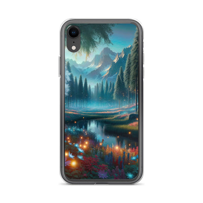 Ätherischer Alpenwald: Digitale Darstellung mit leuchtenden Bäumen und Blumen - iPhone Schutzhülle (durchsichtig) camping xxx yyy zzz iPhone XR
