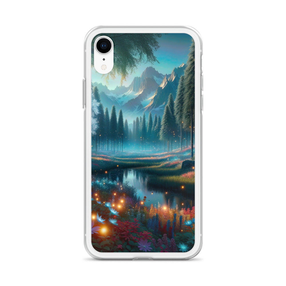 Ätherischer Alpenwald: Digitale Darstellung mit leuchtenden Bäumen und Blumen - iPhone Schutzhülle (durchsichtig) camping xxx yyy zzz