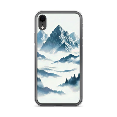 Nebeliger Alpenmorgen-Essenz, verdeckte Täler und Wälder - iPhone Schutzhülle (durchsichtig) berge xxx yyy zzz iPhone XR