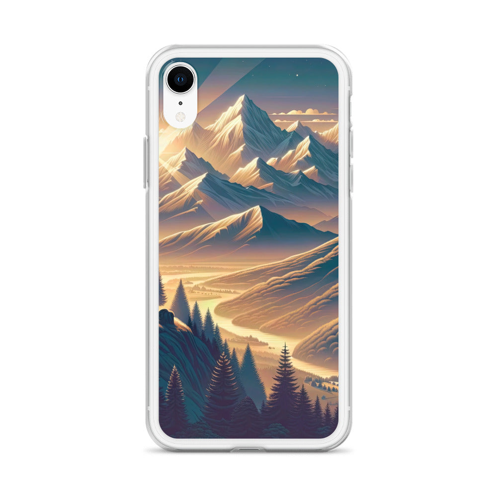 Alpen-Morgendämmerung, erste Sonnenstrahlen auf Schneegipfeln - iPhone Schutzhülle (durchsichtig) berge xxx yyy zzz
