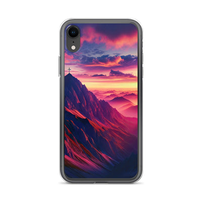Dramatischer Alpen-Sonnenaufgang, Gipfelkreuz und warme Himmelsfarben - iPhone Schutzhülle (durchsichtig) berge xxx yyy zzz iPhone XR