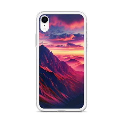Dramatischer Alpen-Sonnenaufgang, Gipfelkreuz und warme Himmelsfarben - iPhone Schutzhülle (durchsichtig) berge xxx yyy zzz