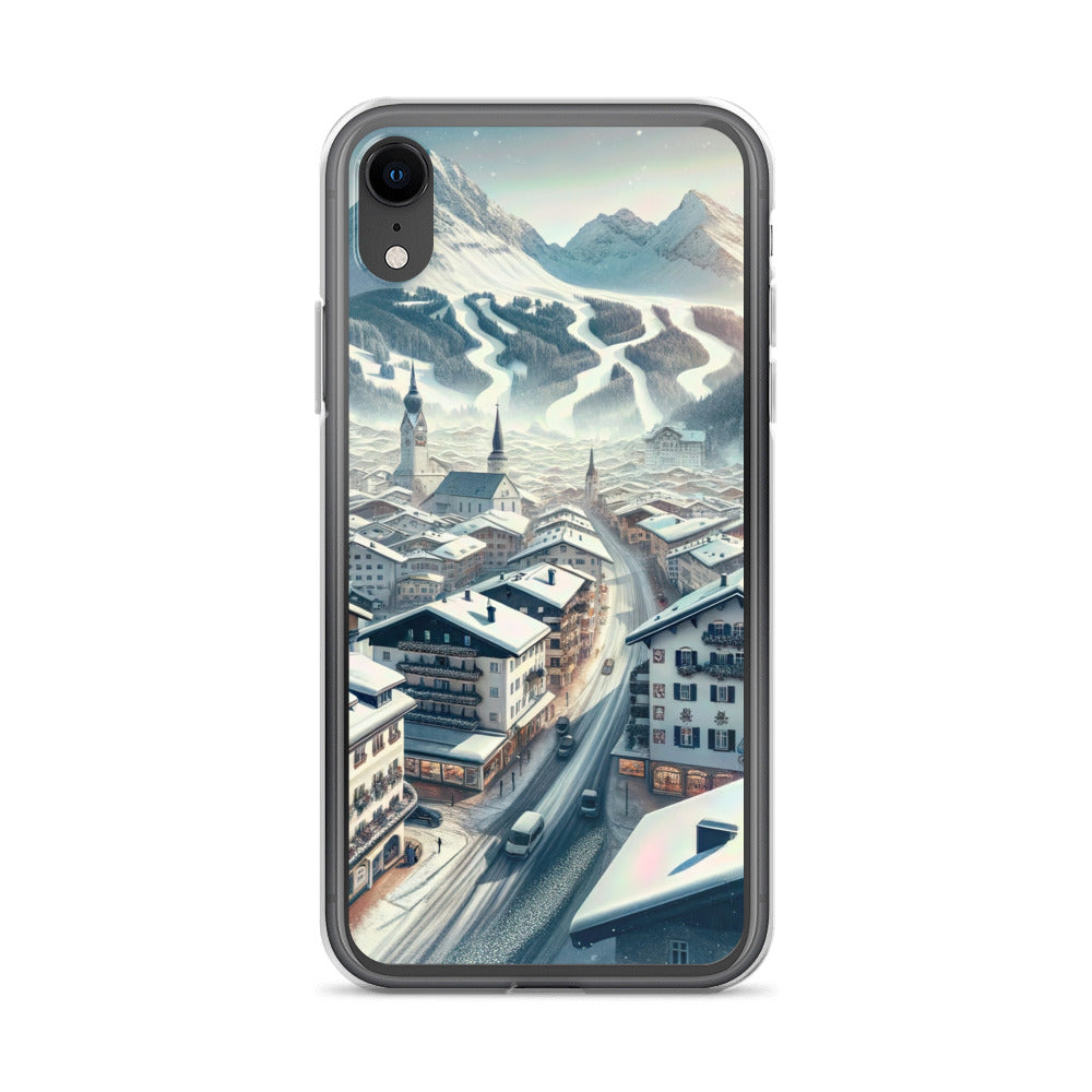Winter in Kitzbühel: Digitale Malerei von schneebedeckten Dächern - iPhone Schutzhülle (durchsichtig) berge xxx yyy zzz iPhone XR