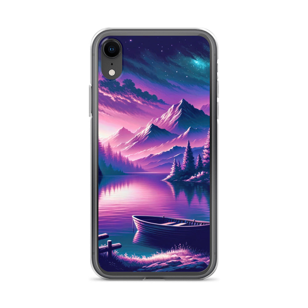 Magische Alpen-Dämmerung, rosa-lila Himmel und Bergsee mit Boot - iPhone Schutzhülle (durchsichtig) berge xxx yyy zzz iPhone XR