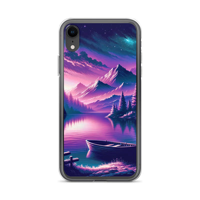 Magische Alpen-Dämmerung, rosa-lila Himmel und Bergsee mit Boot - iPhone Schutzhülle (durchsichtig) berge xxx yyy zzz iPhone XR