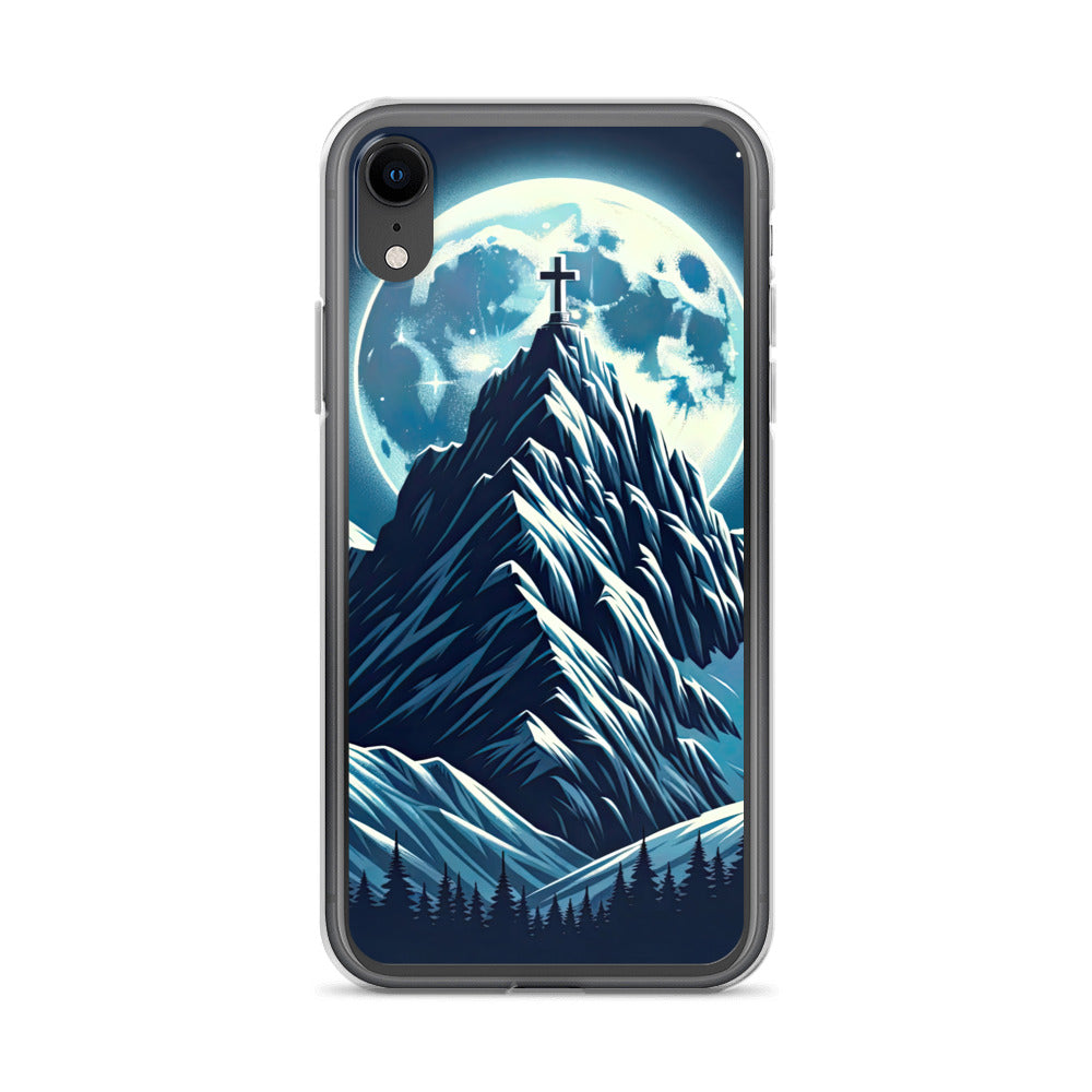 Mondnacht und Gipfelkreuz in den Alpen, glitzernde Schneegipfel - iPhone Schutzhülle (durchsichtig) berge xxx yyy zzz iPhone XR
