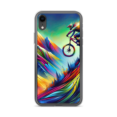 Mountainbiker in farbenfroher Alpenkulisse mit abstraktem Touch (M) - iPhone Schutzhülle (durchsichtig) xxx yyy zzz iPhone XR