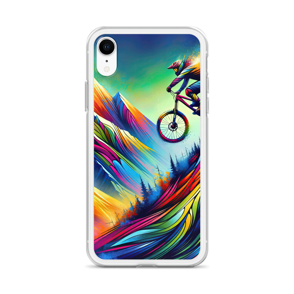 Mountainbiker in farbenfroher Alpenkulisse mit abstraktem Touch (M) - iPhone Schutzhülle (durchsichtig) xxx yyy zzz