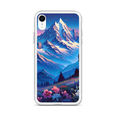 Steinbock bei Dämmerung in den Alpen, sonnengeküsste Schneegipfel - iPhone Schutzhülle (durchsichtig) berge xxx yyy zzz