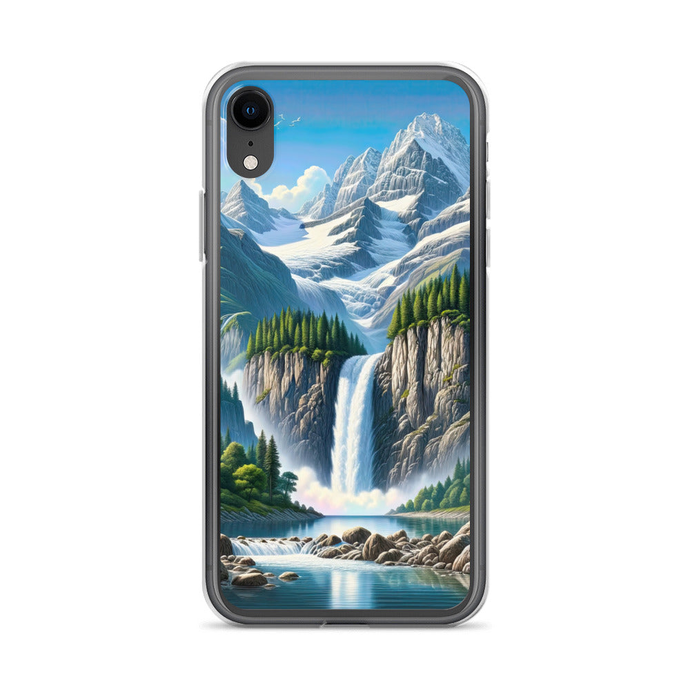 Illustration einer unberührten Alpenkulisse im Hochsommer. Wasserfall und See - iPhone Schutzhülle (durchsichtig) berge xxx yyy zzz iPhone XR