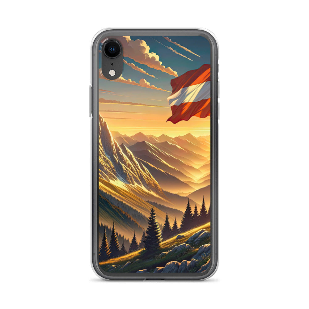 Ruhiger Alpenabend mit österreichischer Flagge und goldenem Sonnenuntergang - iPhone Schutzhülle (durchsichtig) berge xxx yyy zzz iPhone XR