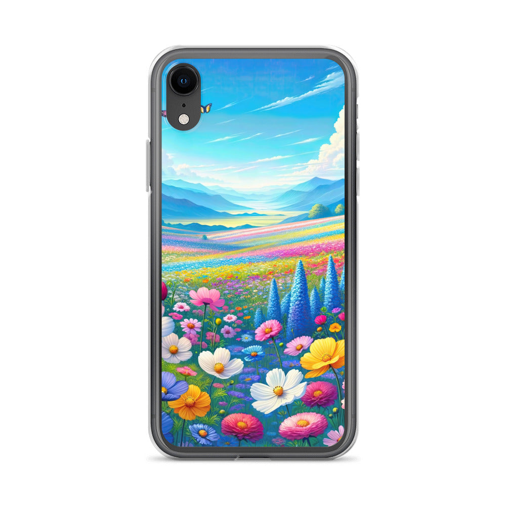 Weitläufiges Blumenfeld unter himmelblauem Himmel, leuchtende Flora - iPhone Schutzhülle (durchsichtig) camping xxx yyy zzz iPhone XR