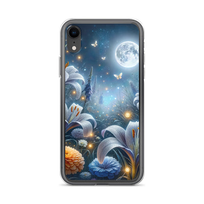 Ätherische Mondnacht auf blühender Wiese, silbriger Blumenglanz - iPhone Schutzhülle (durchsichtig) camping xxx yyy zzz iPhone XR