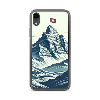 Ausgedehnte Bergkette mit dominierendem Gipfel und wehender Schweizer Flagge - iPhone Schutzhülle (durchsichtig) berge xxx yyy zzz iPhone XR