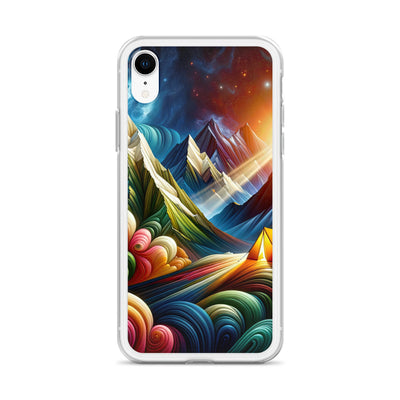 Abstrakte Bergwelt in lebendigen Farben mit Zelt - iPhone Schutzhülle (durchsichtig) camping xxx yyy zzz