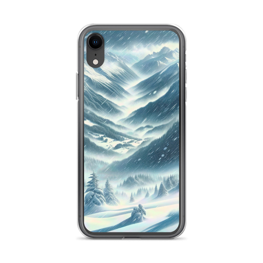 Alpine Wildnis im Wintersturm mit Skifahrer, verschneite Landschaft - iPhone Schutzhülle (durchsichtig) klettern ski xxx yyy zzz iPhone XR