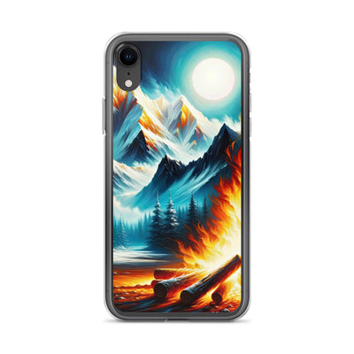 Ölgemälde von Feuer und Eis: Lagerfeuer und Alpen im Kontrast, warme Flammen - iPhone Schutzhülle (durchsichtig) camping xxx yyy zzz iPhone XR