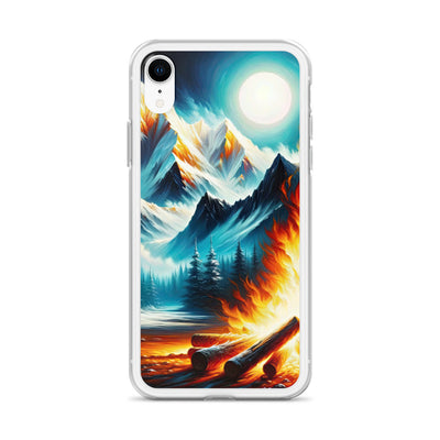 Ölgemälde von Feuer und Eis: Lagerfeuer und Alpen im Kontrast, warme Flammen - iPhone Schutzhülle (durchsichtig) camping xxx yyy zzz