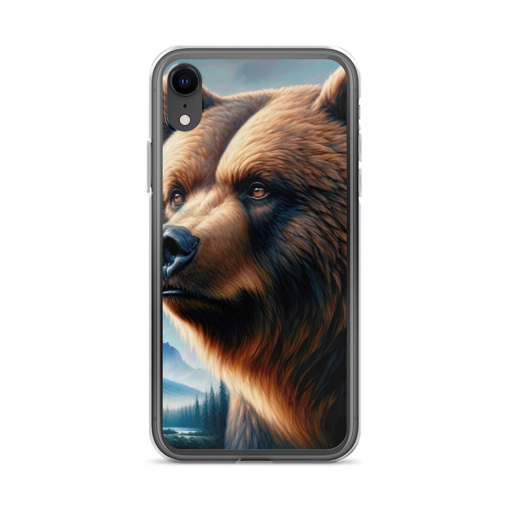 Ölgemälde, das das Gesicht eines starken realistischen Bären einfängt. Porträt - iPhone Schutzhülle (durchsichtig) camping xxx yyy zzz iPhone XR